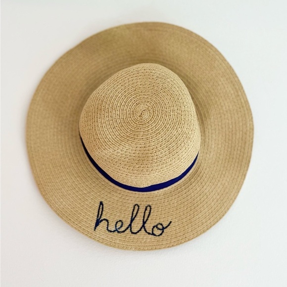 Carter's Summer Sun Hat with Navy Blue “Hello” Embroidery Baby Girls 0-9 Months - Picture 3 of 4
